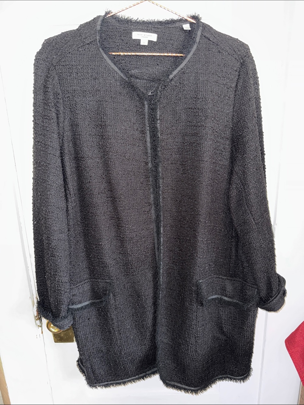 Max Studio Black Textured Open Front Knit Cardigan Blazer Jacket Size 2X